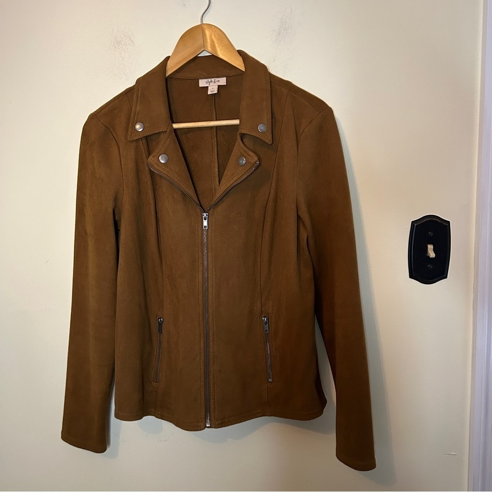 Style and Co Faux Suede Camel Colored Moto Jacket Size S